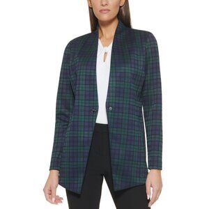 Tommy Hilfiger Women's Blazer Green Blue Plaid Snap Button Jacket Preppy Size 10
